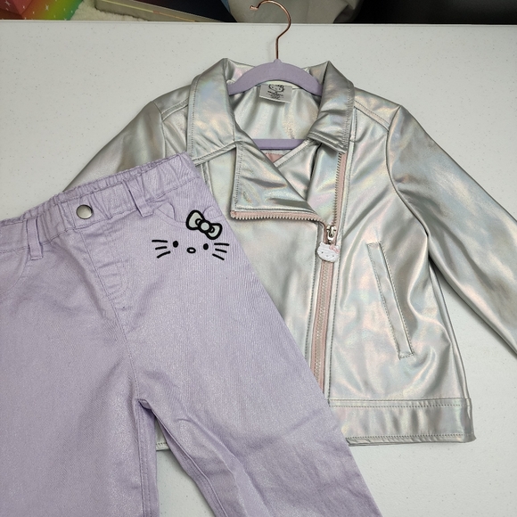 Sanrio Hello Kitty Girls Metallic Silver Moto Jacket & Pants Outfit Set Size 6 - Picture 5 of 14